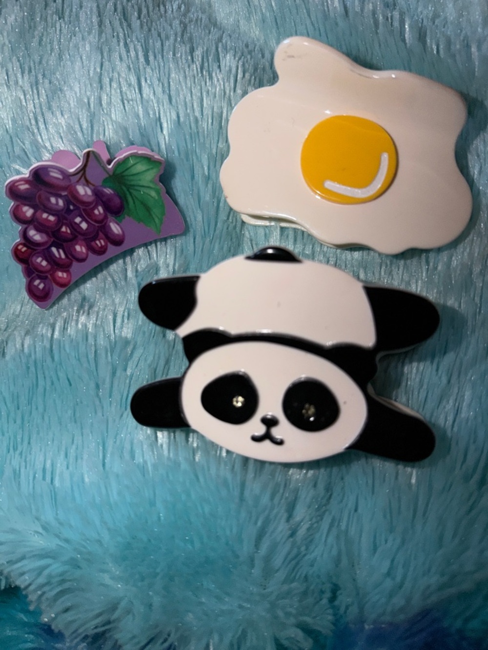 Cute Panda, Egg & Grape Hair claw clips